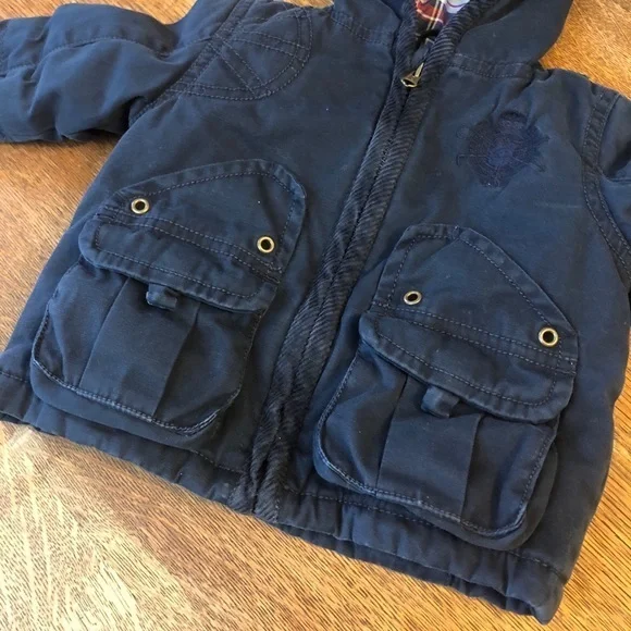 Ralph Lauren Blue Hooded Jacket w/ plaid lining